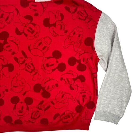Disney Mickey and Friends Hoodie Womens Size XXL Red Grey Pouch Pocket Pullover - Picture 9 of 13